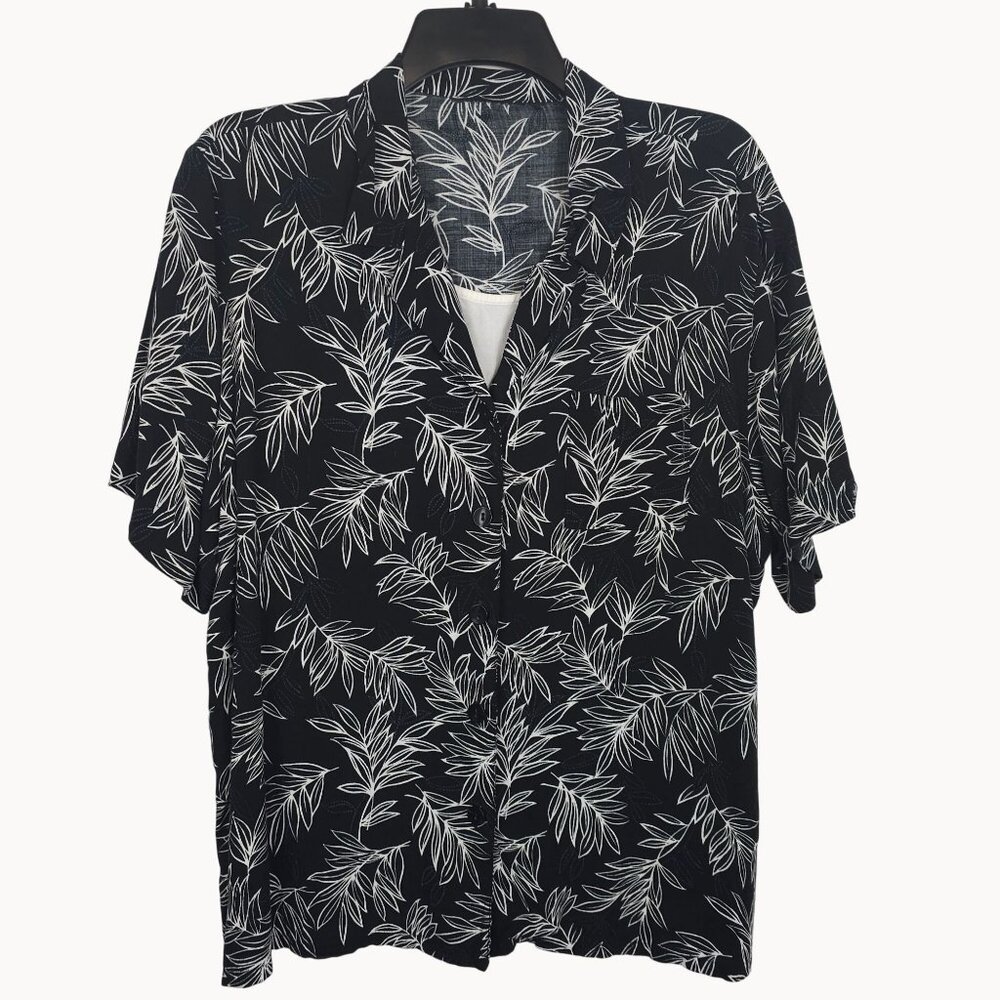 Tropical Palm Leaf Layered Casual RelaxedFit Lounge Island Vacation Top Womens L